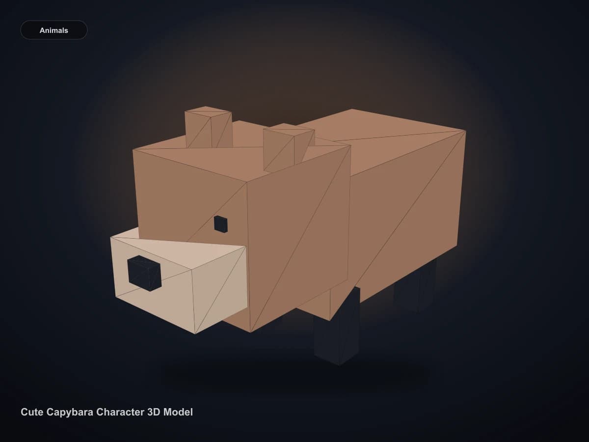Cute Capybara Character 3D Model rendered from the downloadable GLB geometry