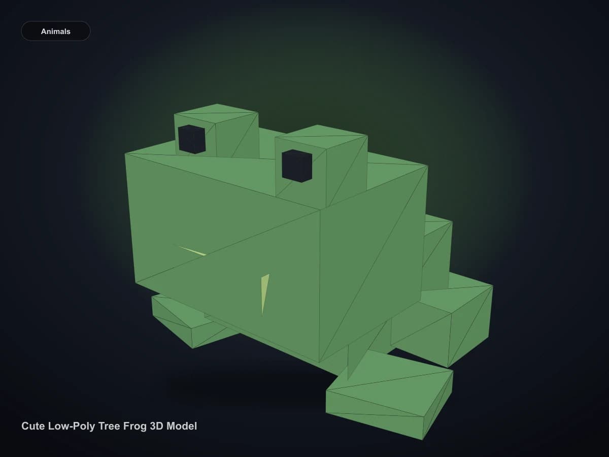 Cute Low-Poly Tree Frog 3D Model rendered from the downloadable GLB geometry