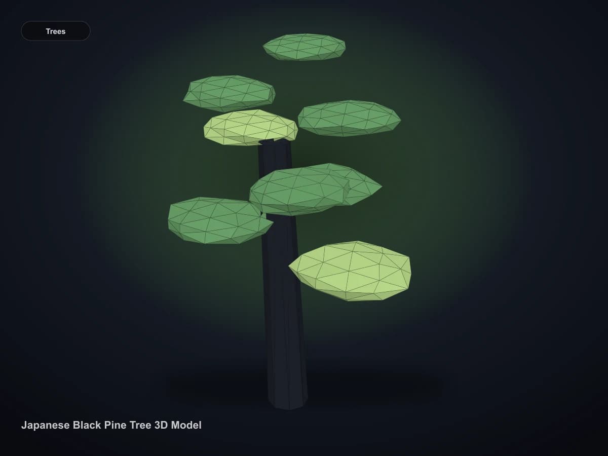 Japanese Black Pine Tree 3D Model rendered from the downloadable GLB geometry