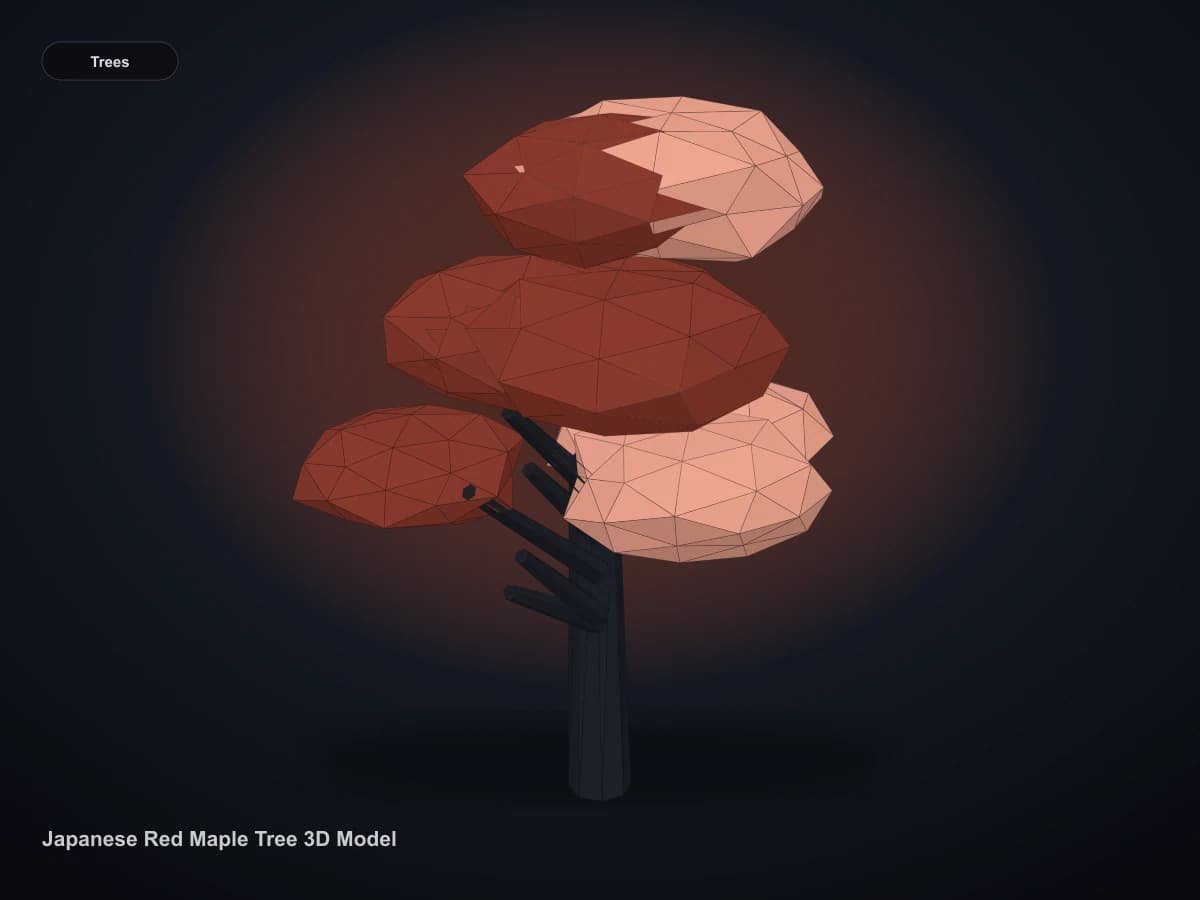 Japanese Red Maple Tree 3D Model rendered from the downloadable GLB geometry