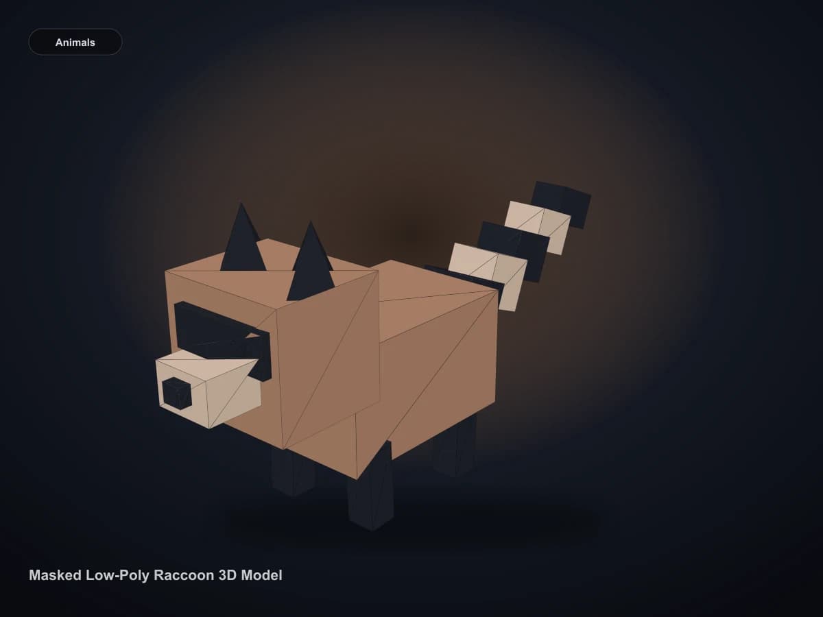Masked Low-Poly Raccoon 3D Model rendered from the downloadable GLB geometry