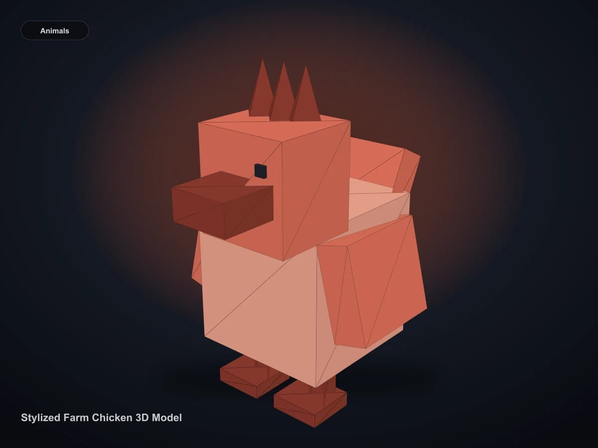 Stylized Farm Chicken 3D Model rendered from the downloadable GLB geometry