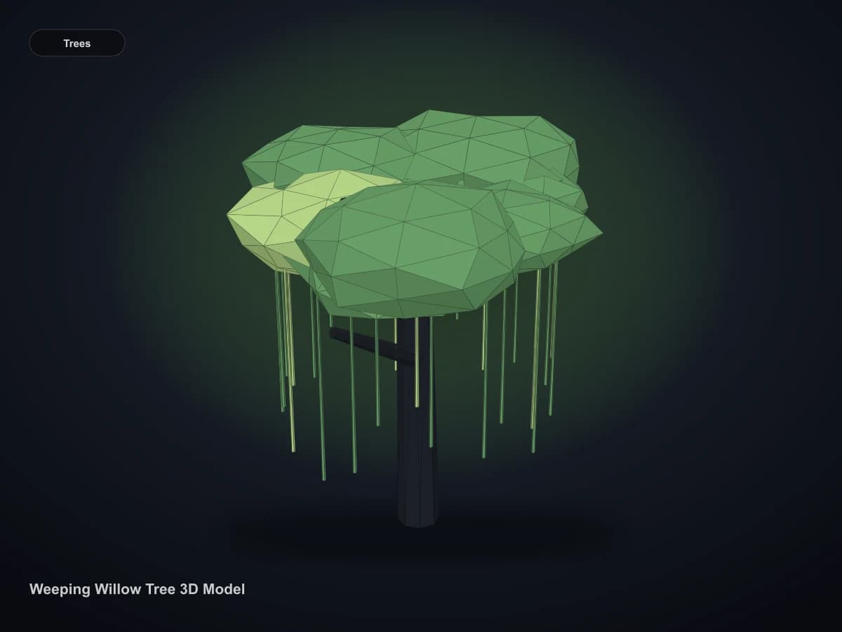 Weeping Willow Tree 3D Model rendered from the downloadable GLB geometry
